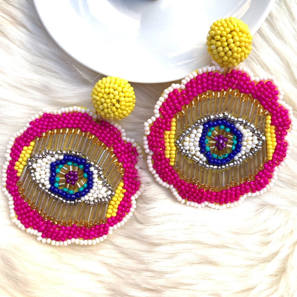Handmade Boho beaded evil eye earrings - Picture 6 of 6